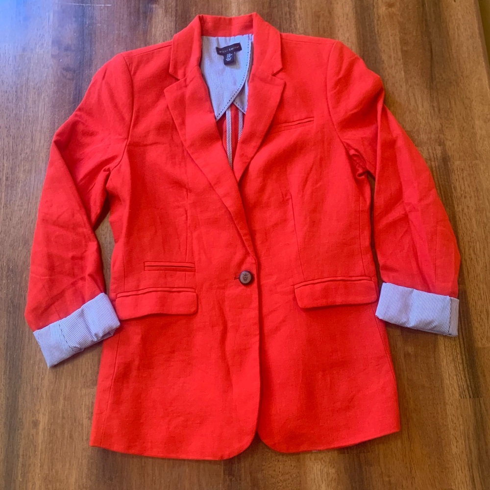 Willi Smith Blazer Jacket Medium Red Lined Blend … - image 1